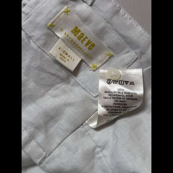 Maeve Crop Top XS Womens White Beige Smocked Back Linen Cotton Strapless - Picture 4 of 5